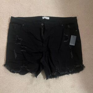 Eloquii Black Distressed Jean Shorts